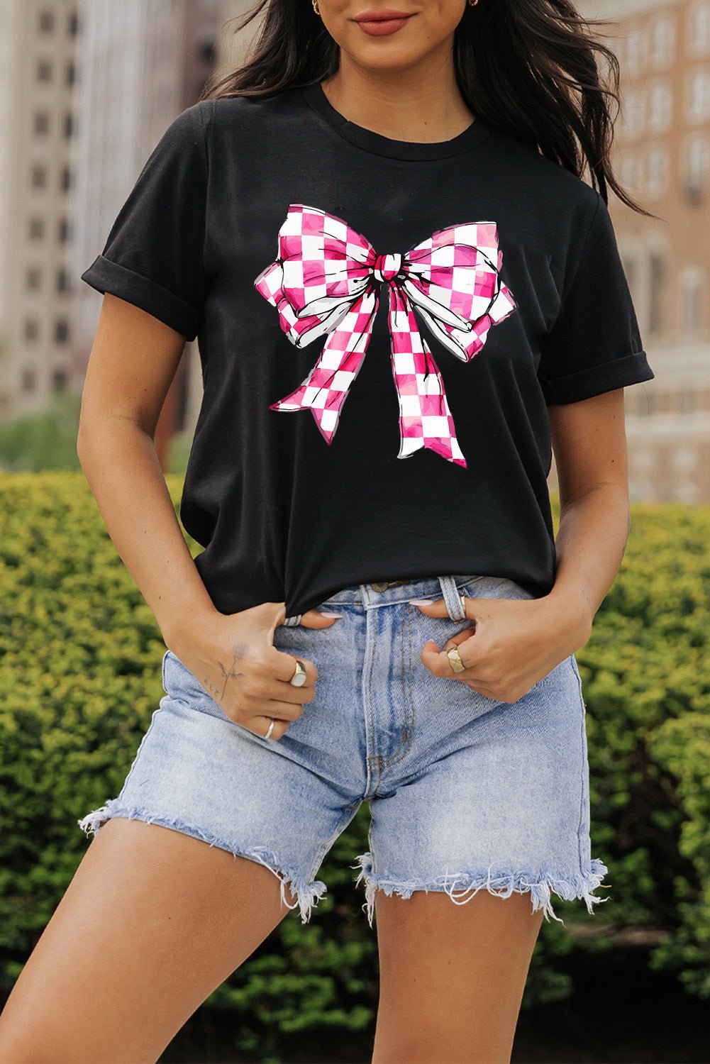 Bow Graphic Round Neck Short Sleeve T-Shirt - Loulou Boutique