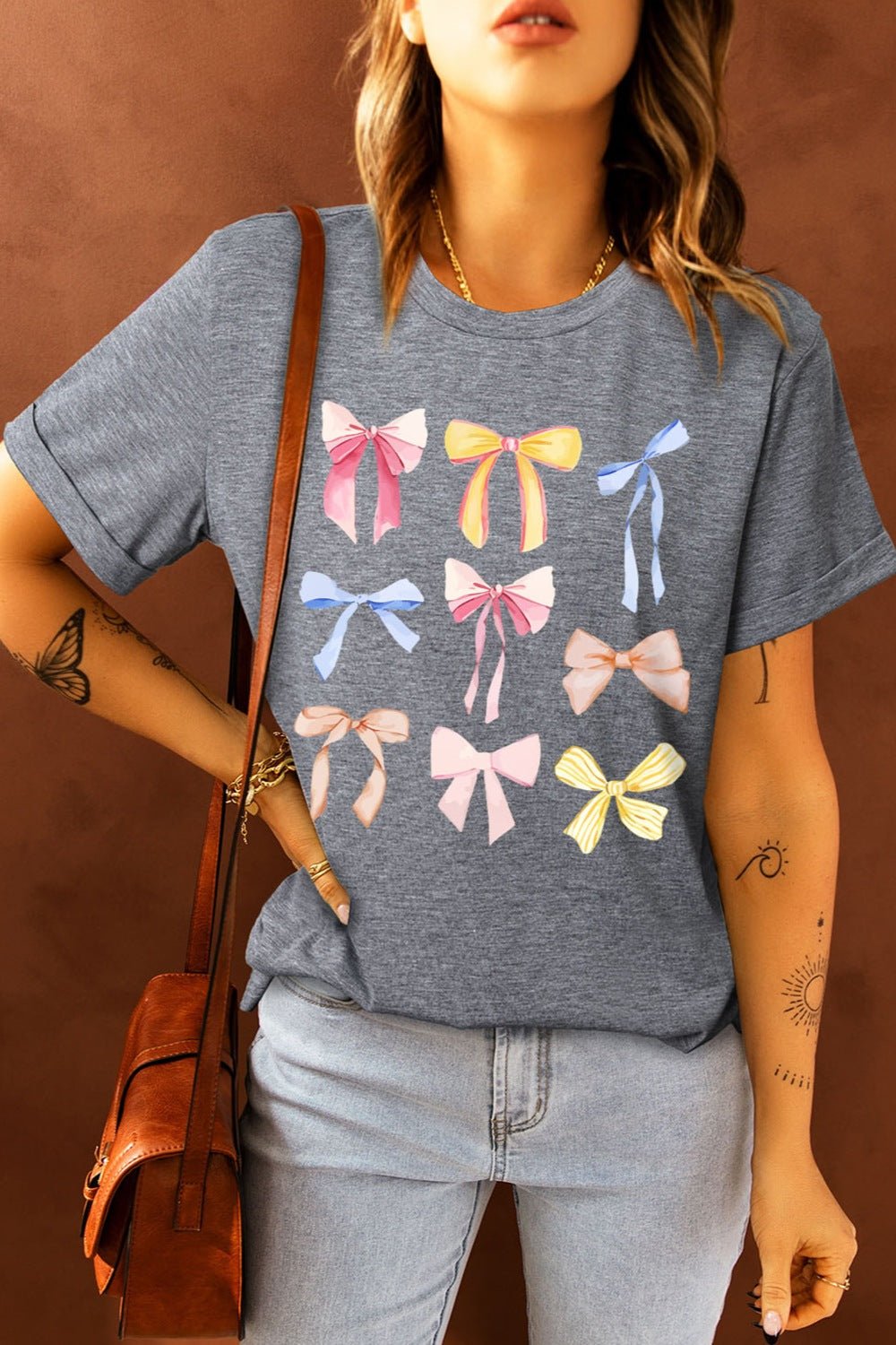 Bow Graphic Round Neck Short Sleeve T-Shirt - Loulou Boutique