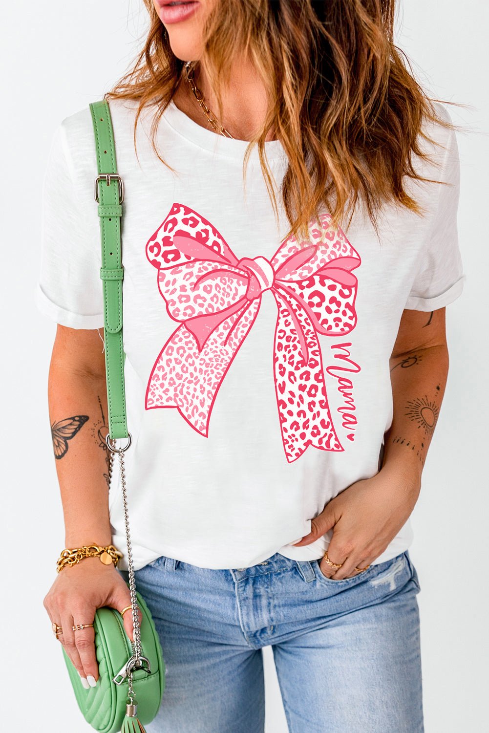 Bow Graphic Round Neck Short Sleeve T-Shirt - Loulou Boutique