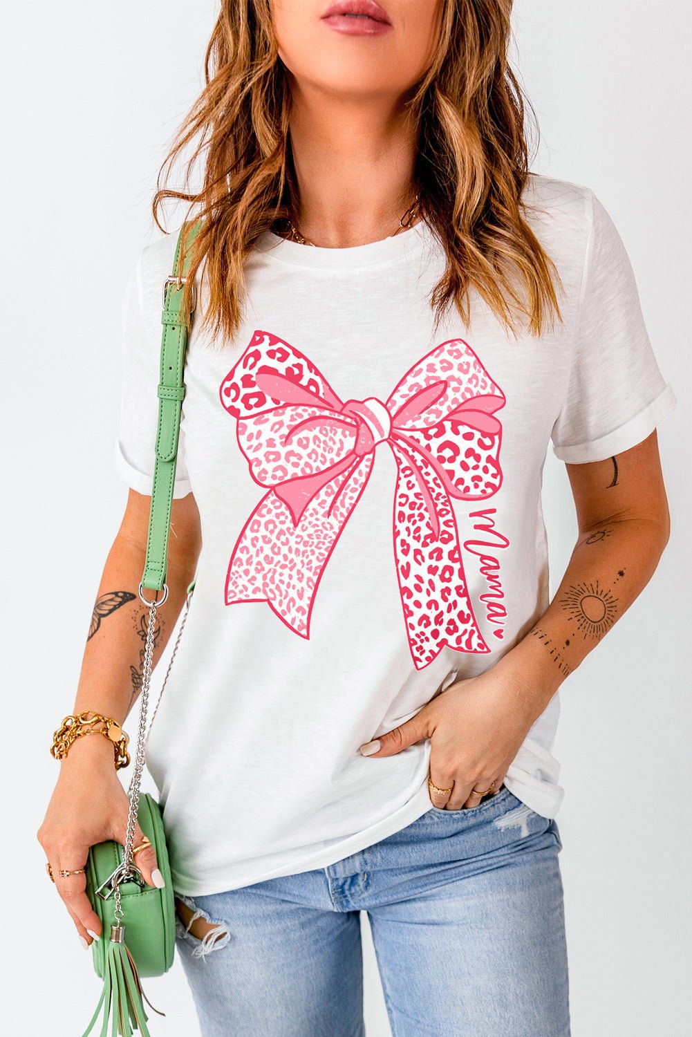 Bow Graphic Round Neck Short Sleeve T-Shirt - Loulou Boutique