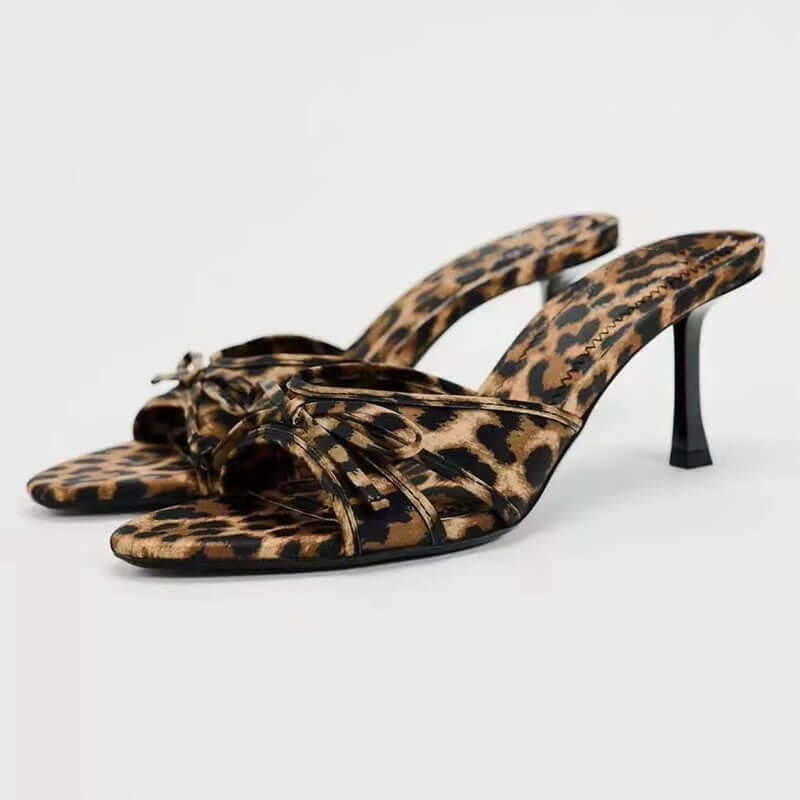 Bow Leopard Kitten Heel Sandals - Loulou Boutique