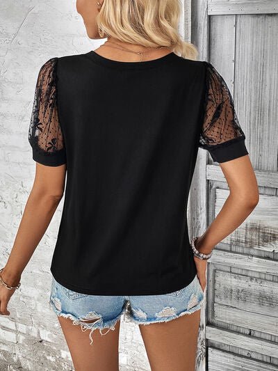 Bow Pattern V-Neck Short Sleeve T-Shirt - Loulou Boutique