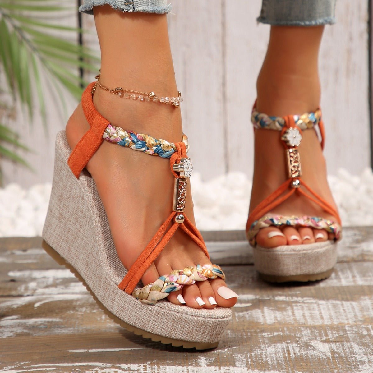 Braided Strap Wedge Sandals - Loulou Boutique