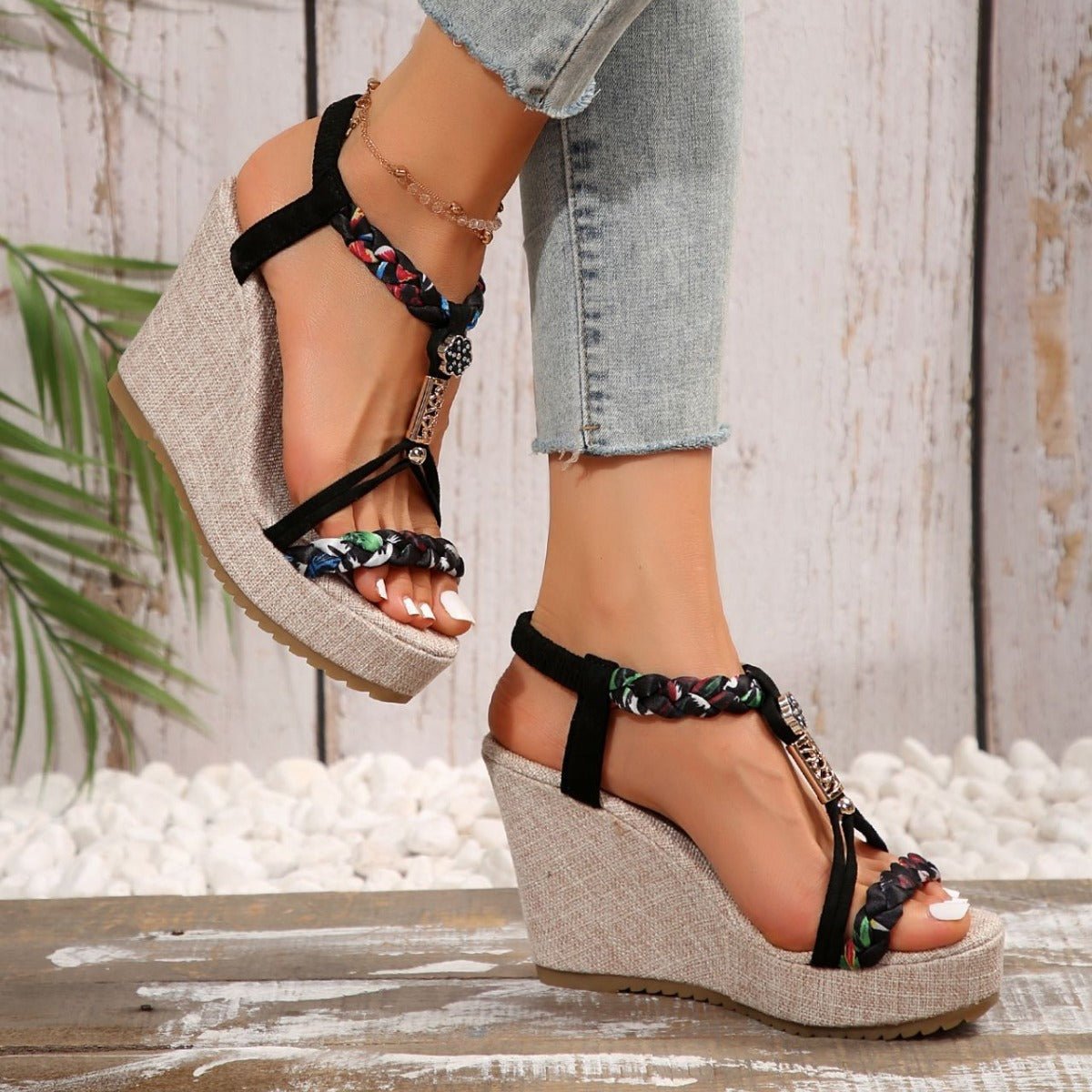 Braided Strap Wedge Sandals - Loulou Boutique