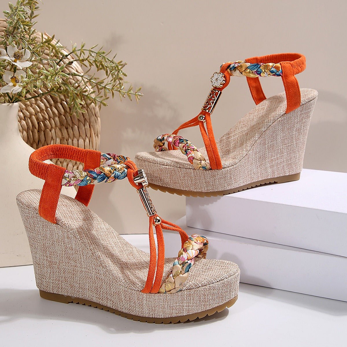 Braided Strap Wedge Sandals - Loulou Boutique