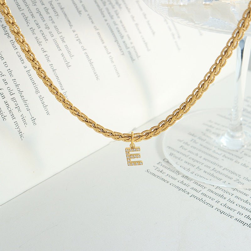 Brass Inlaid Zircon Letter Pendant Necklace - Loulou Boutique