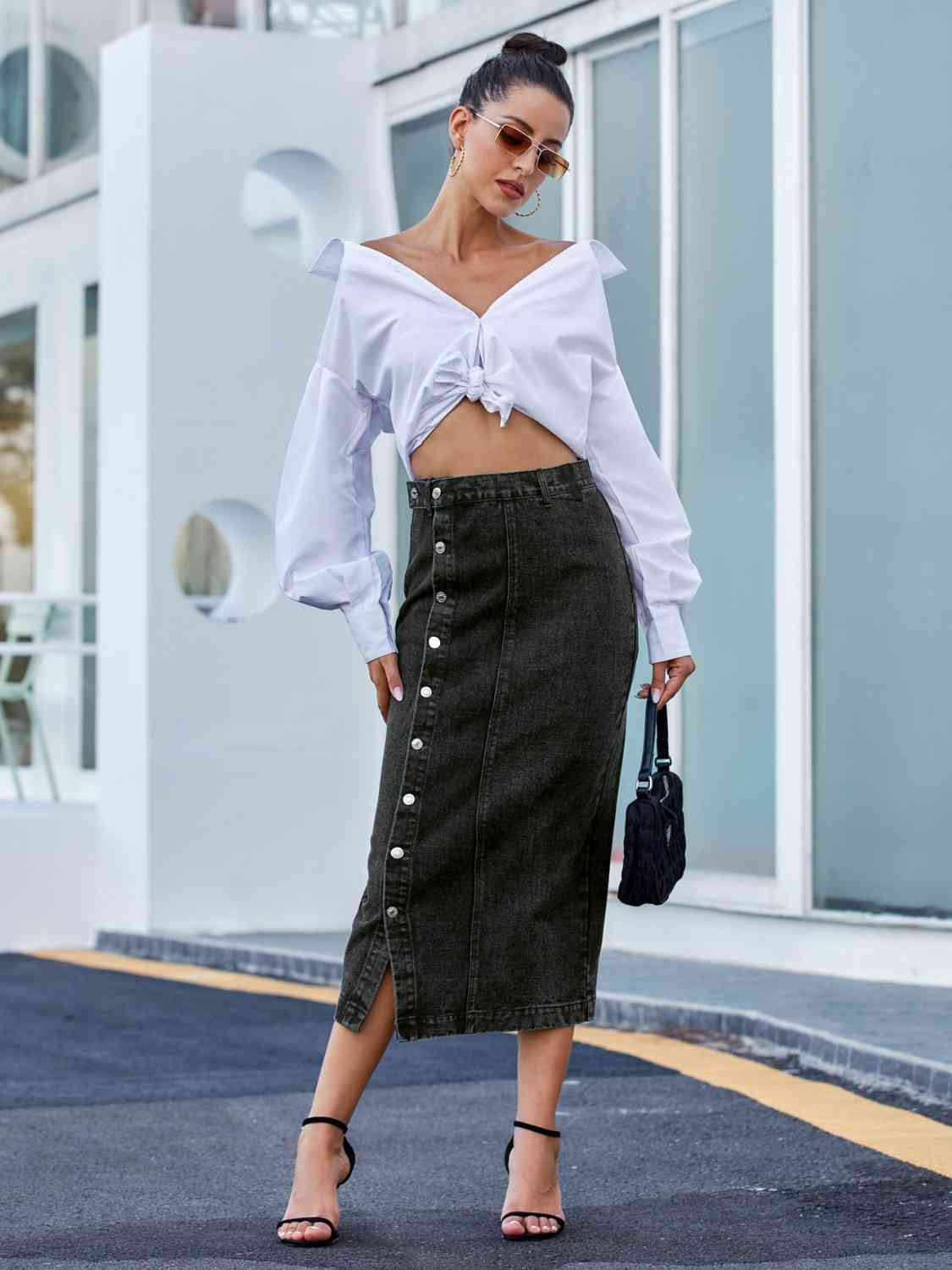 Button Down Denim Skirt - Loulou Boutique