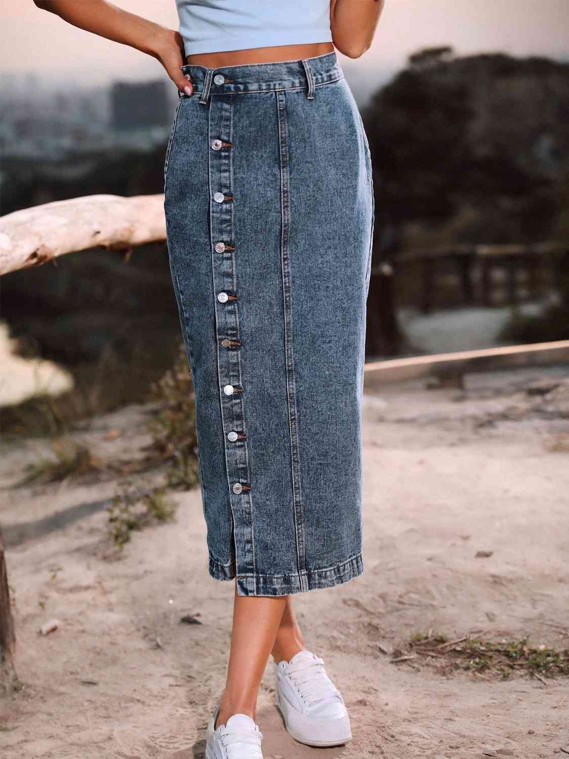 Button Down Denim Skirt - Loulou Boutique