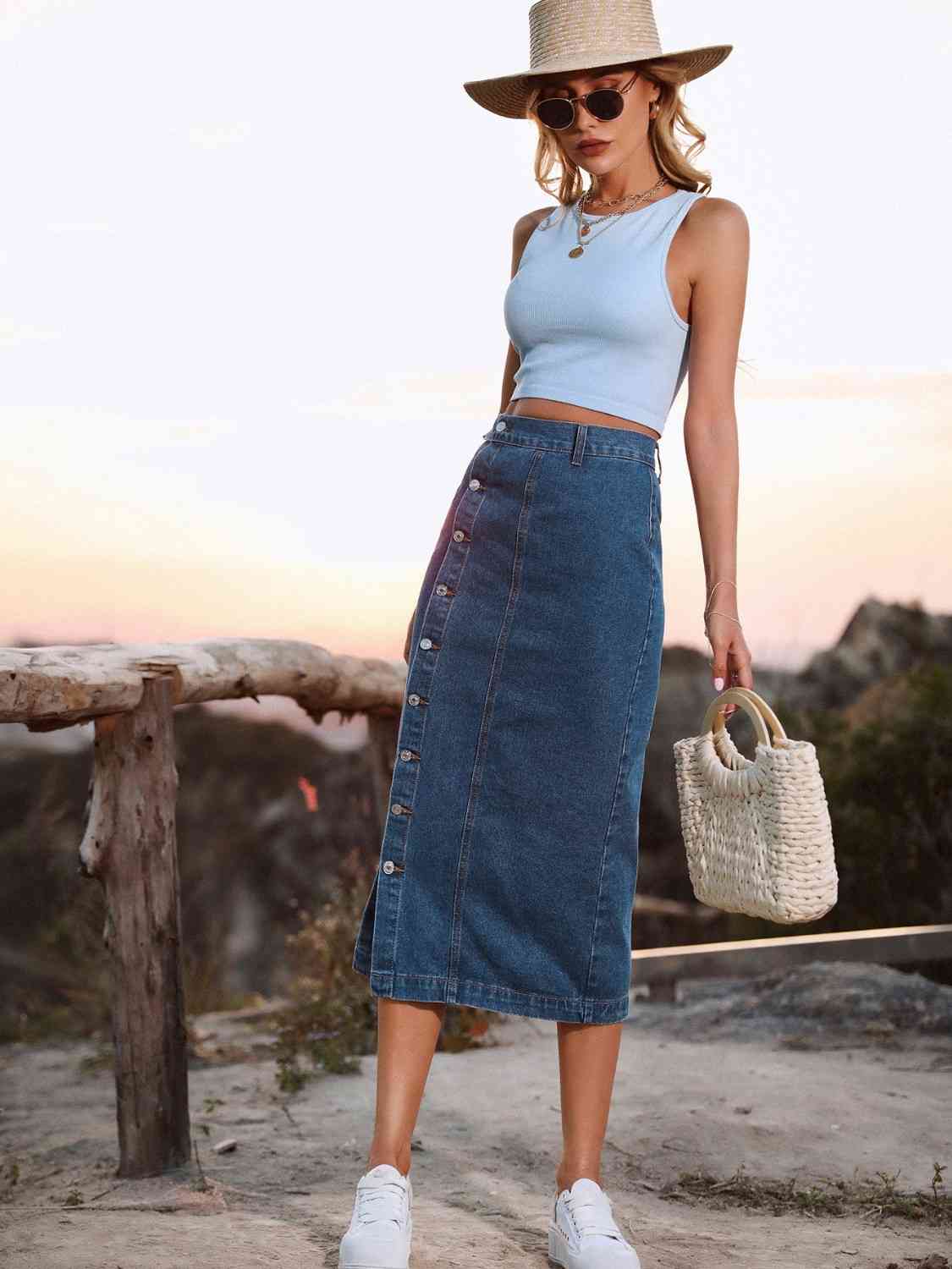 Button Down Denim Skirt - Loulou Boutique