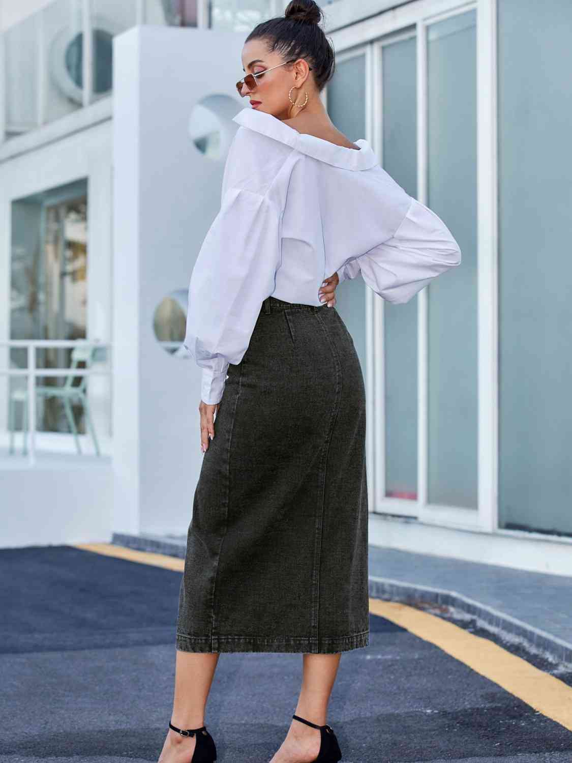 Button Down Denim Skirt - Loulou Boutique