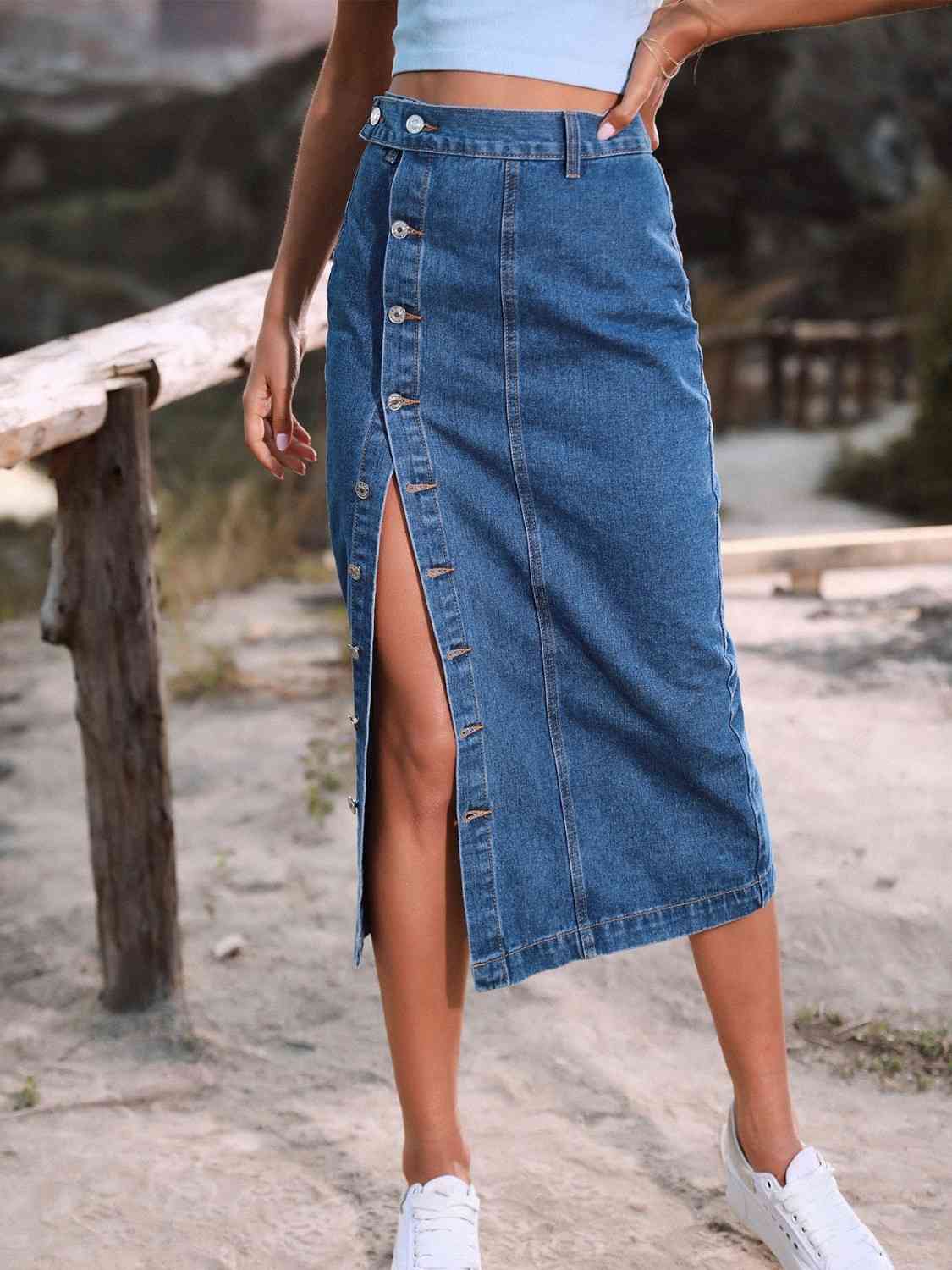 Button Down Denim Skirt - Loulou Boutique