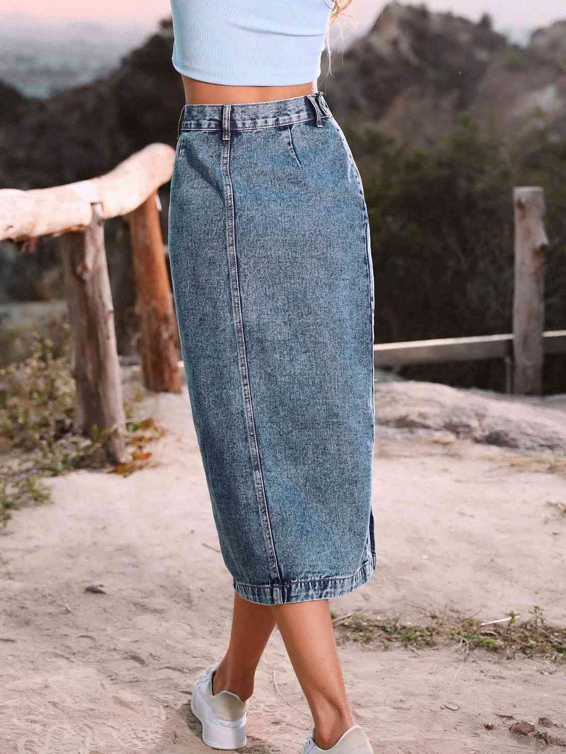 Button Down Denim Skirt - Loulou Boutique