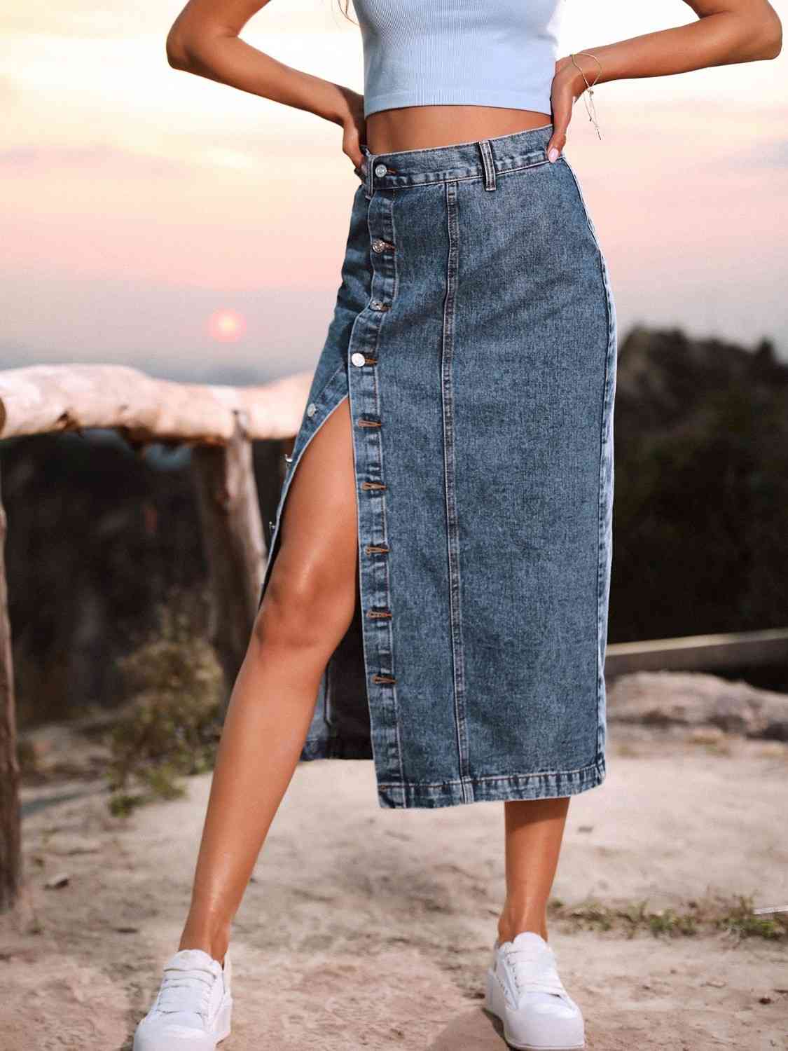 Button Down Denim Skirt - Loulou Boutique