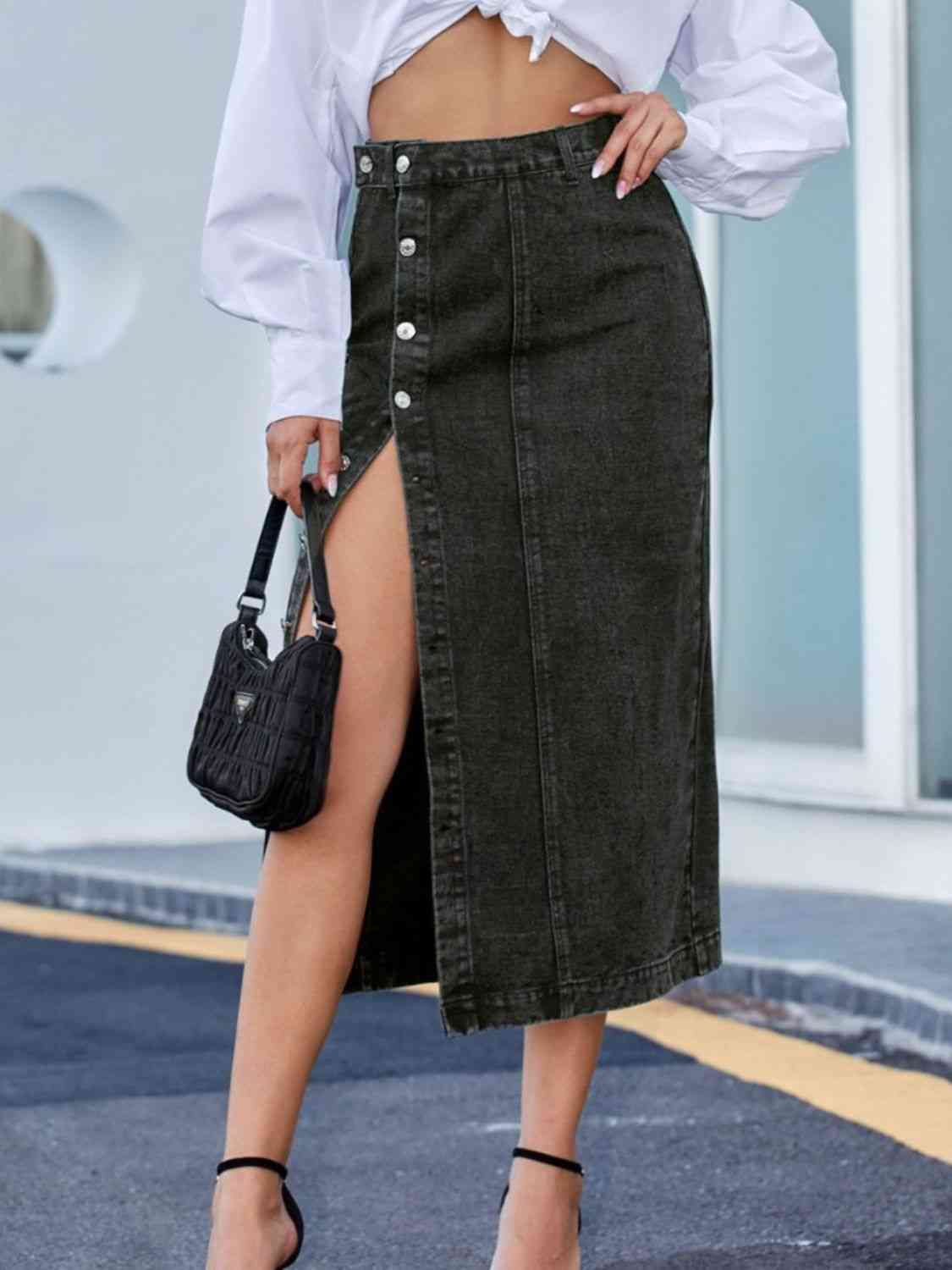 Button Down Denim Skirt - Loulou Boutique