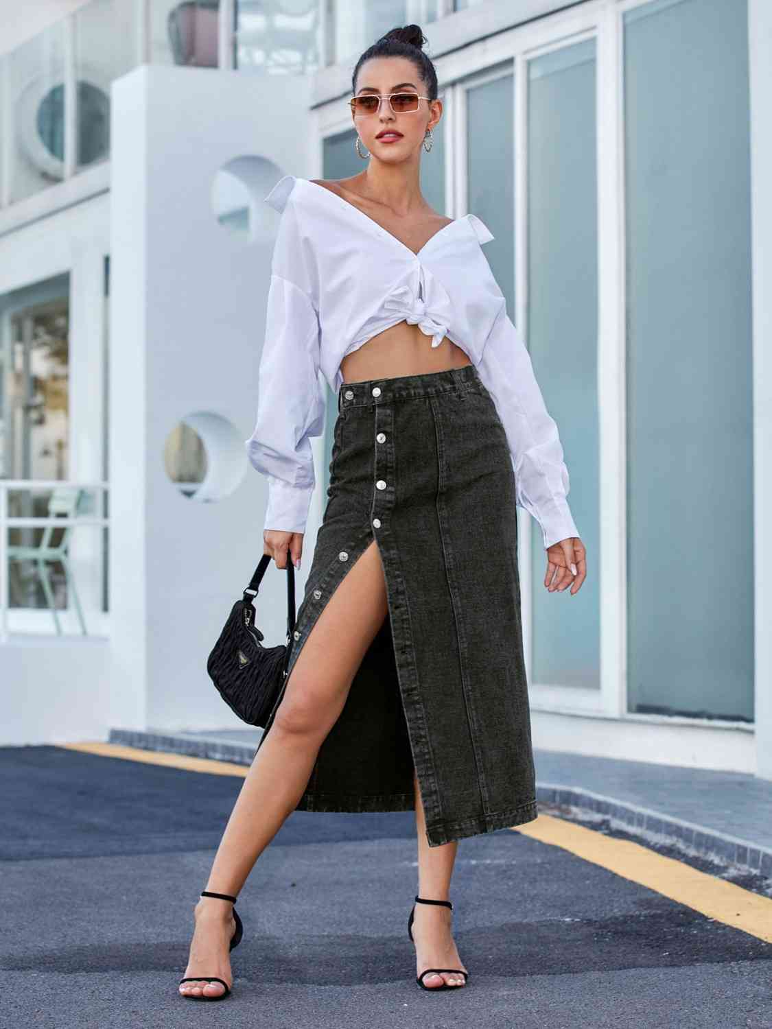 Button Down Denim Skirt - Loulou Boutique