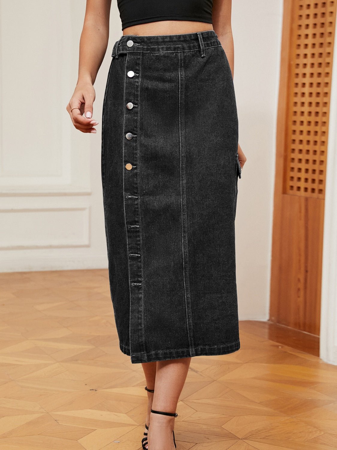 Button Down Denim Skirt - Loulou Boutique