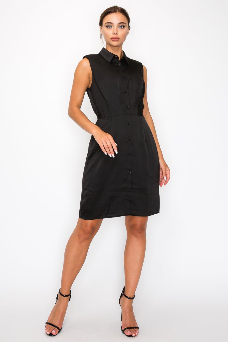 Button - down Pleated Shirt Dress - Loulou Boutique