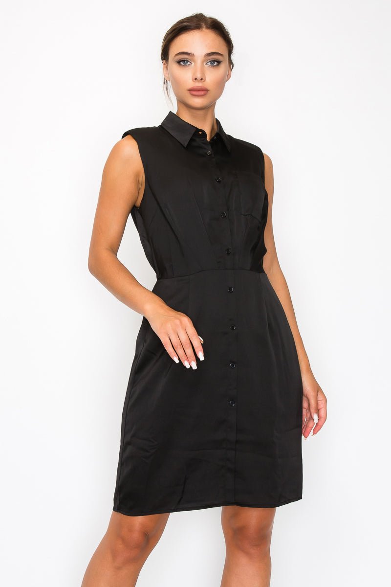 Button - down Pleated Shirt Dress - Loulou Boutique