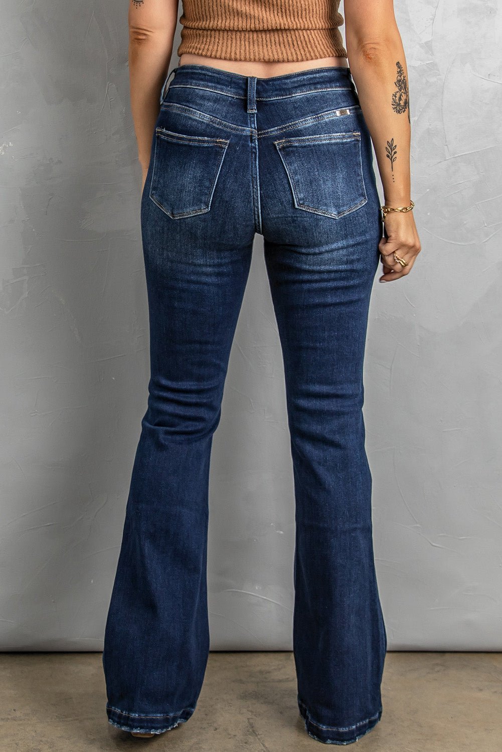 Button Fly Distressed Bootcut Jeans - Loulou Boutique