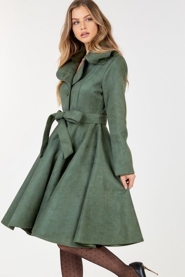 Button Tacking Collar A Line Suede Coat - Loulou Boutique