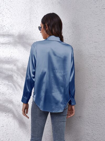 Button Up Collared Neck Long Sleeve Shirt - Loulou Boutique