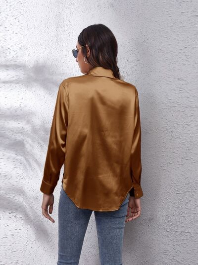 Button Up Collared Neck Long Sleeve Shirt - Loulou Boutique