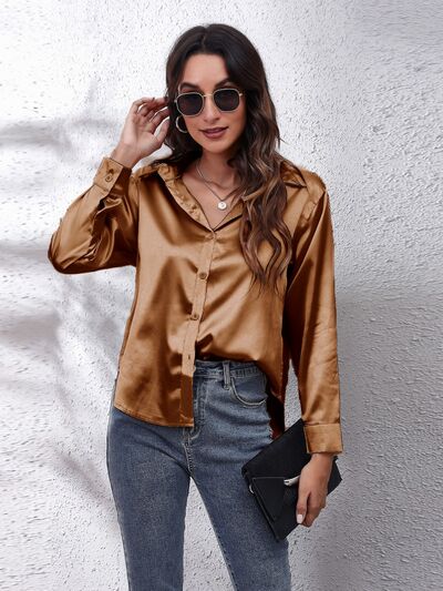 Button Up Collared Neck Long Sleeve Shirt - Loulou Boutique