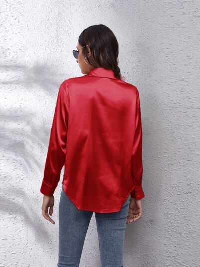 Button Up Collared Neck Long Sleeve Shirt - Loulou Boutique