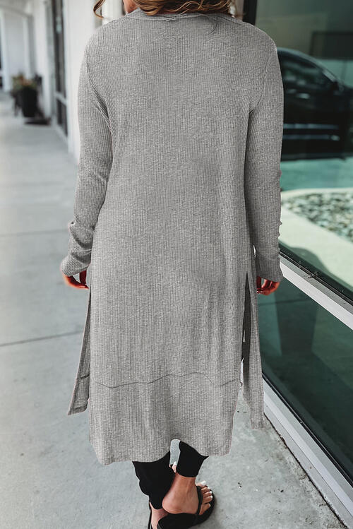 Button Up High - Low Long Sleeve Slit Cardigan - Loulou Boutique