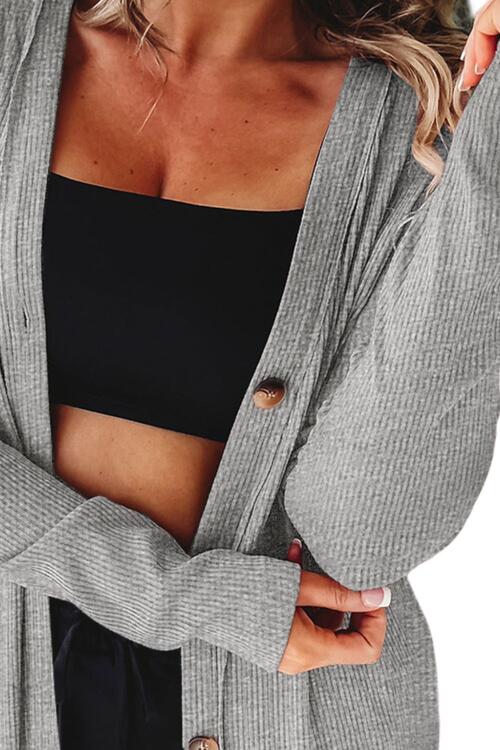 Button Up High - Low Long Sleeve Slit Cardigan - Loulou Boutique
