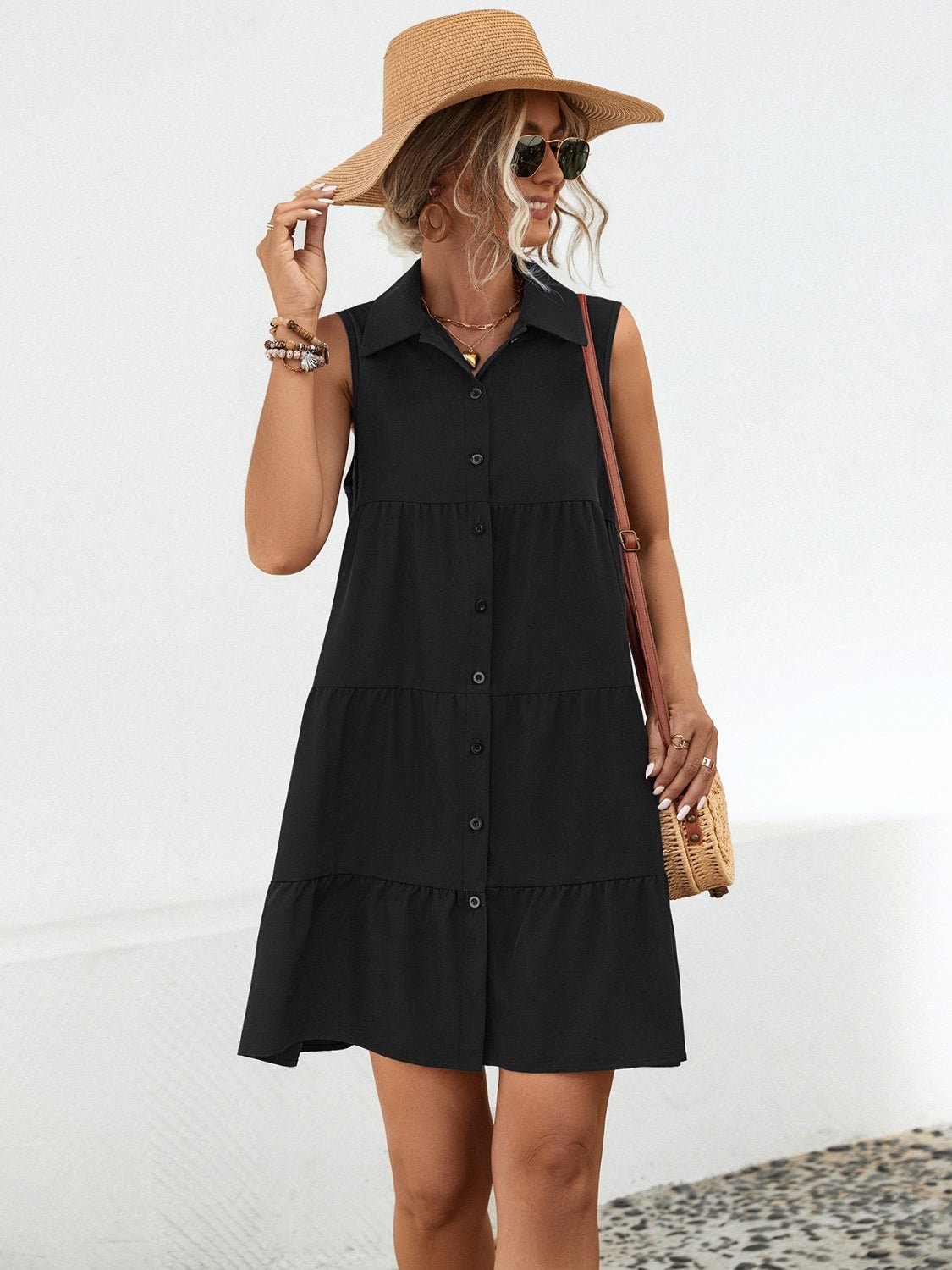Button Up Sleeveless Mini Dress - Loulou Boutique