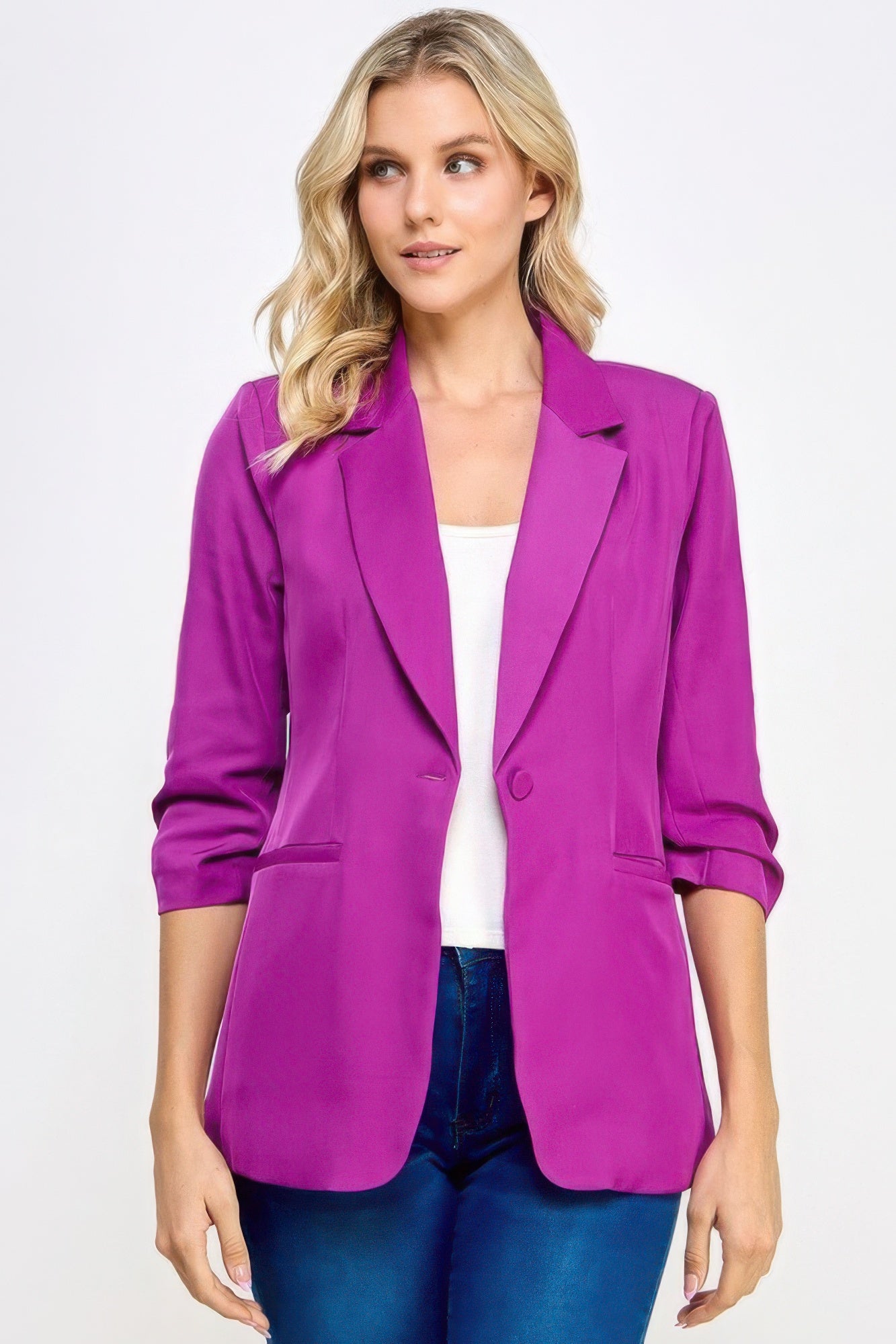 Buttoned Detail 3/4 Sleeve Blazer - Loulou Boutique