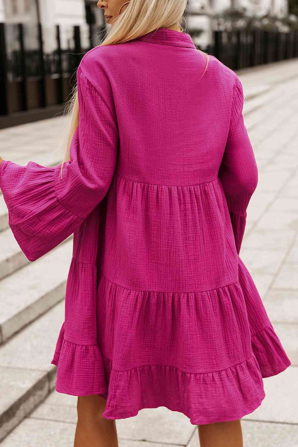 Buttoned Flare Sleeve Tiered Dress - Loulou Boutique