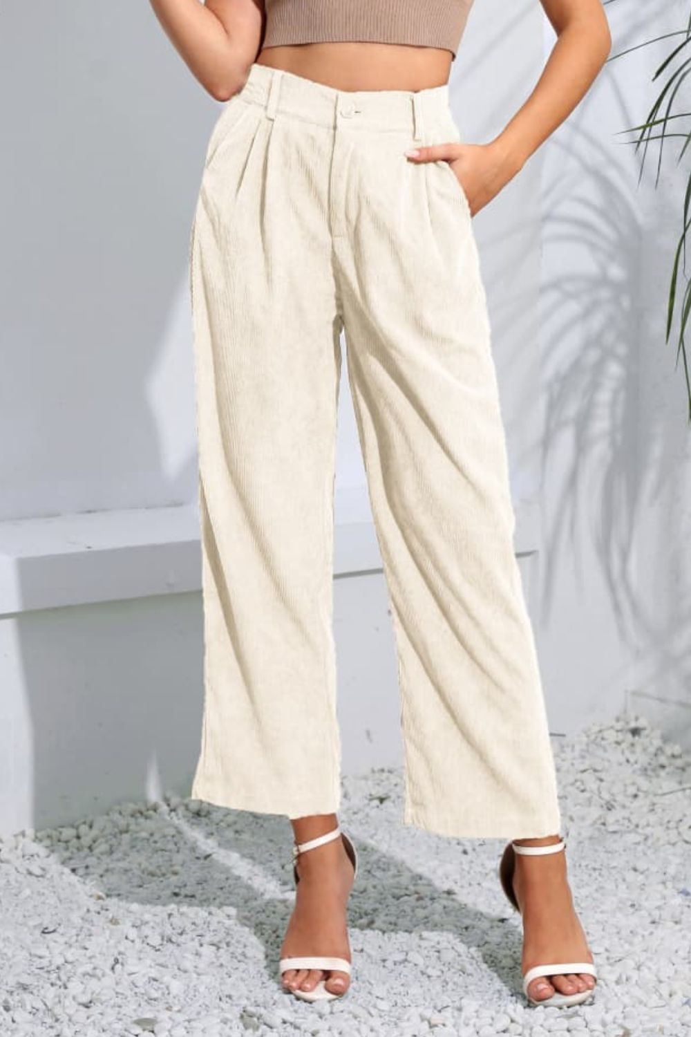 Buttoned Straight Hem Long Pants - Loulou Boutique