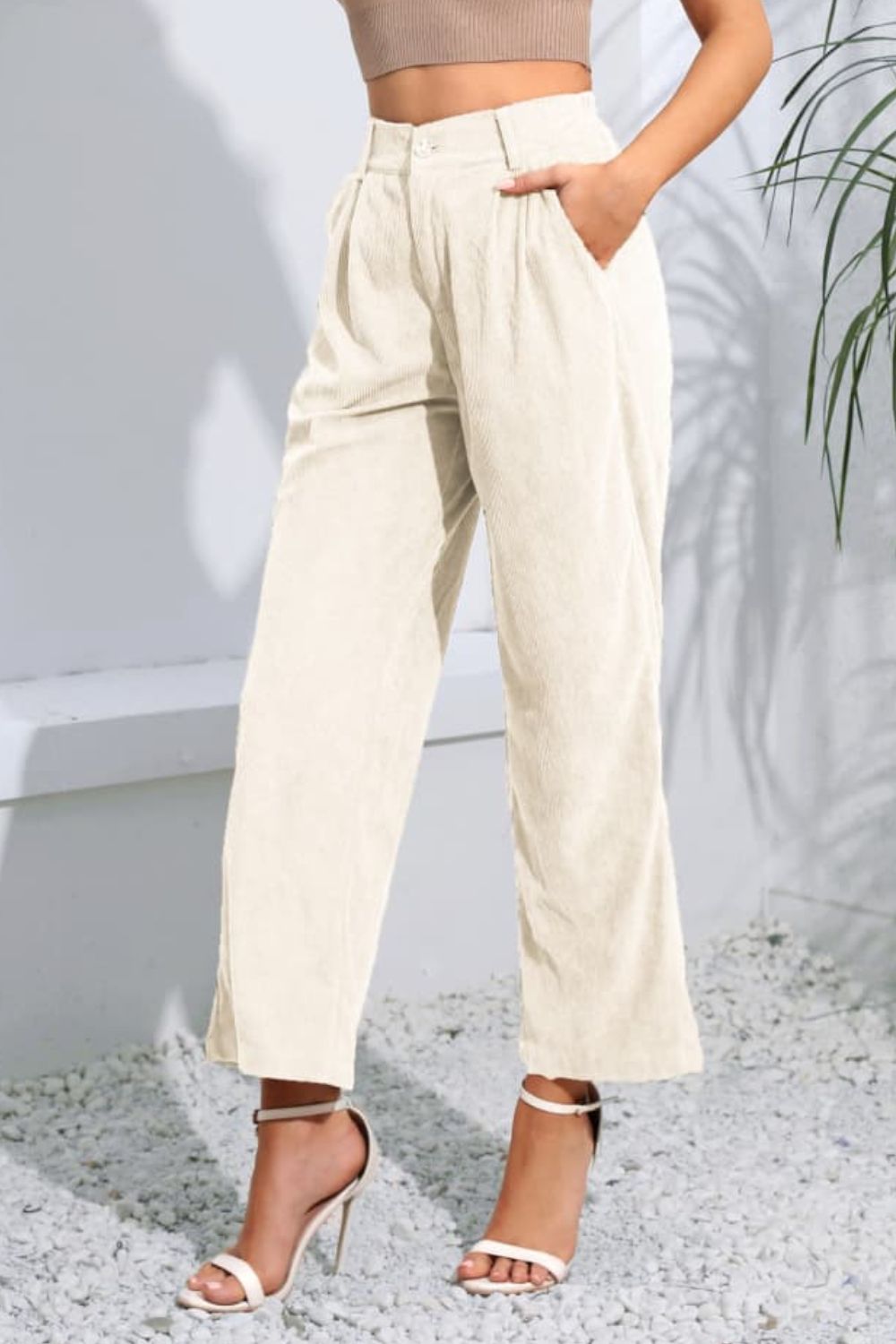 Buttoned Straight Hem Long Pants - Loulou Boutique