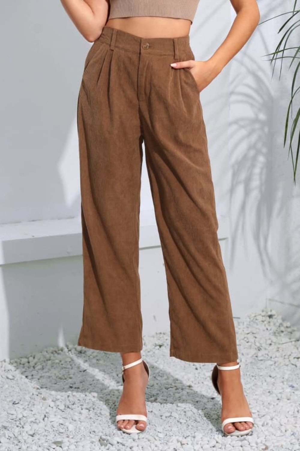 Buttoned Straight Hem Long Pants - Loulou Boutique