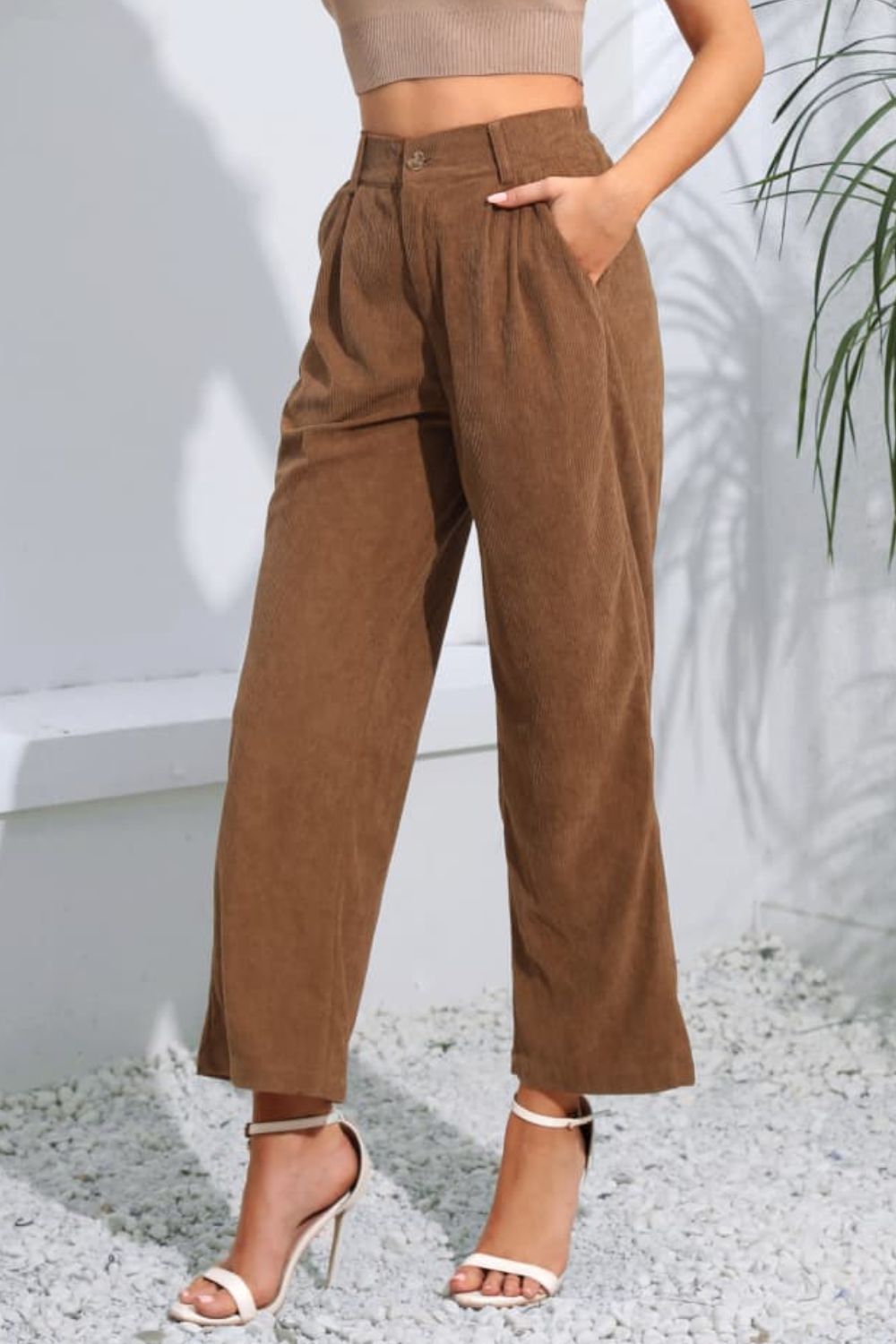 Buttoned Straight Hem Long Pants - Loulou Boutique