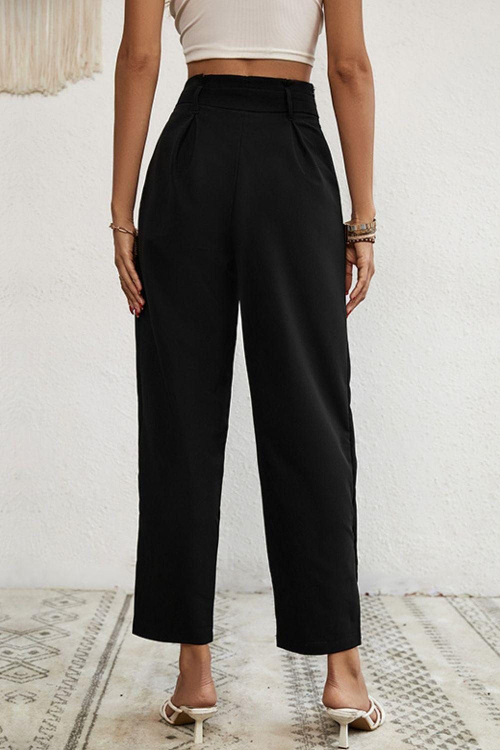 Buttoned Tie - Waist Cropped Pants - Loulou Boutique