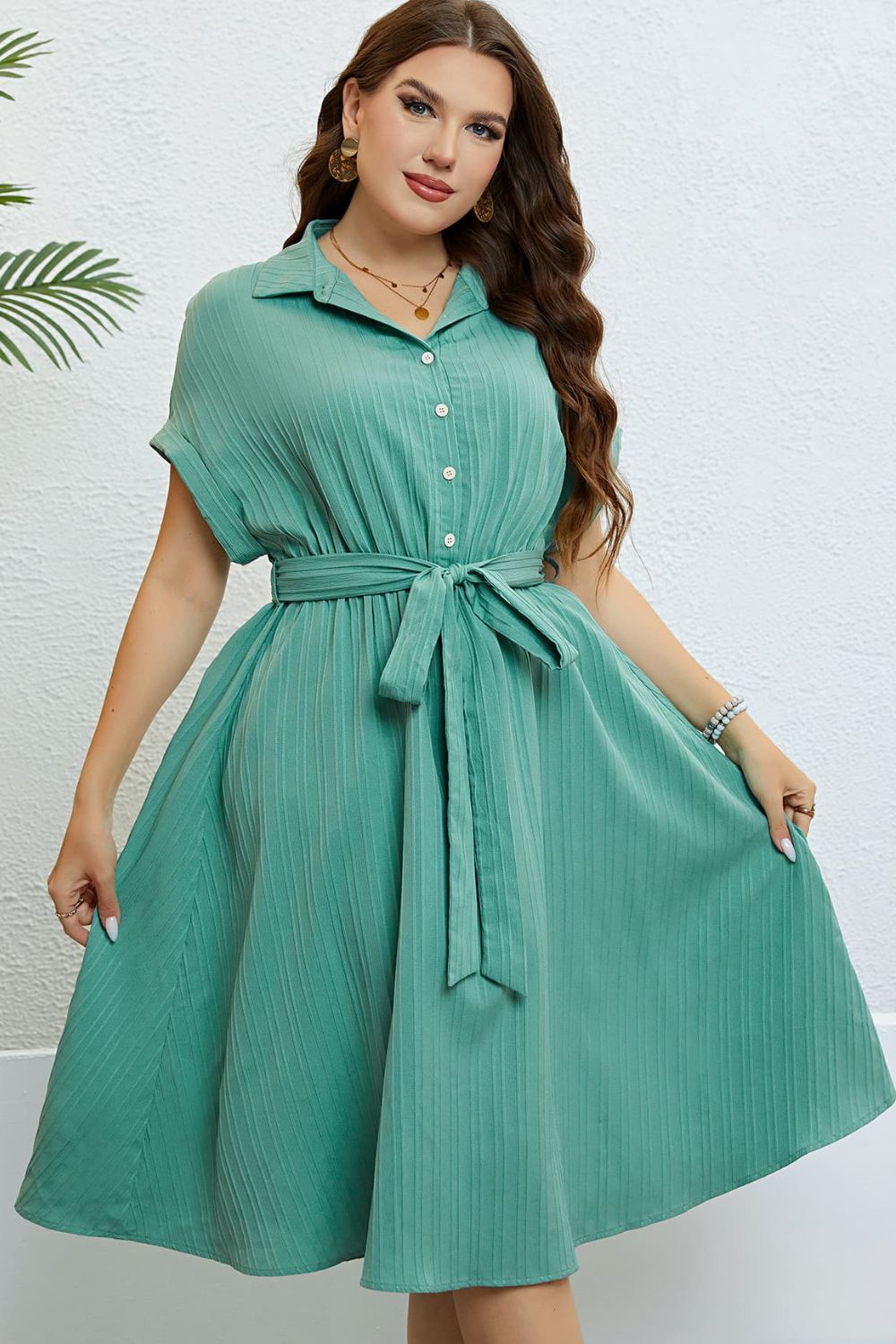 Buttoned Tie - Waist Shirt Dress - Loulou Boutique