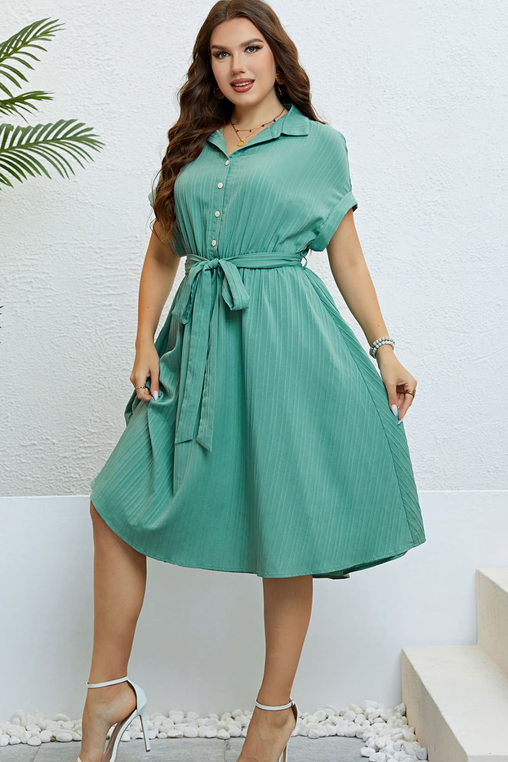 Buttoned Tie - Waist Shirt Dress - Loulou Boutique