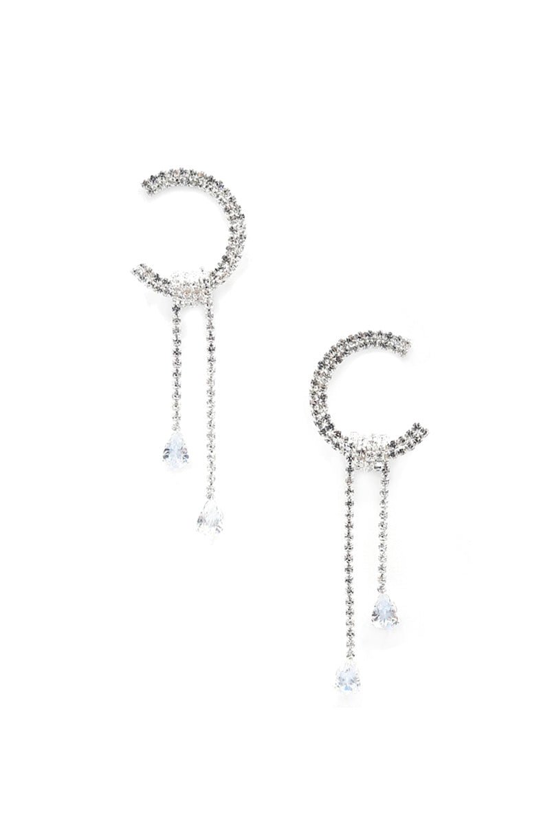 C Shape Rhinestone Dangle Earrng - Loulou Boutique