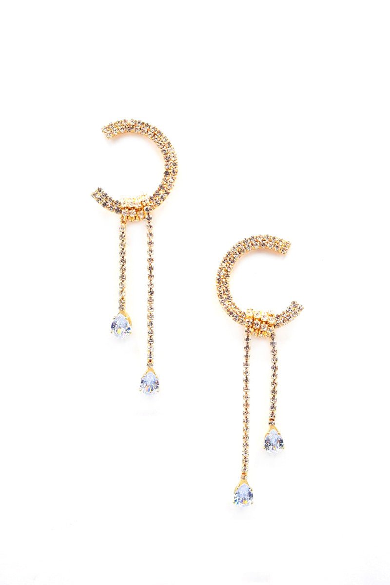 C Shape Rhinestone Dangle Earrng - Loulou Boutique