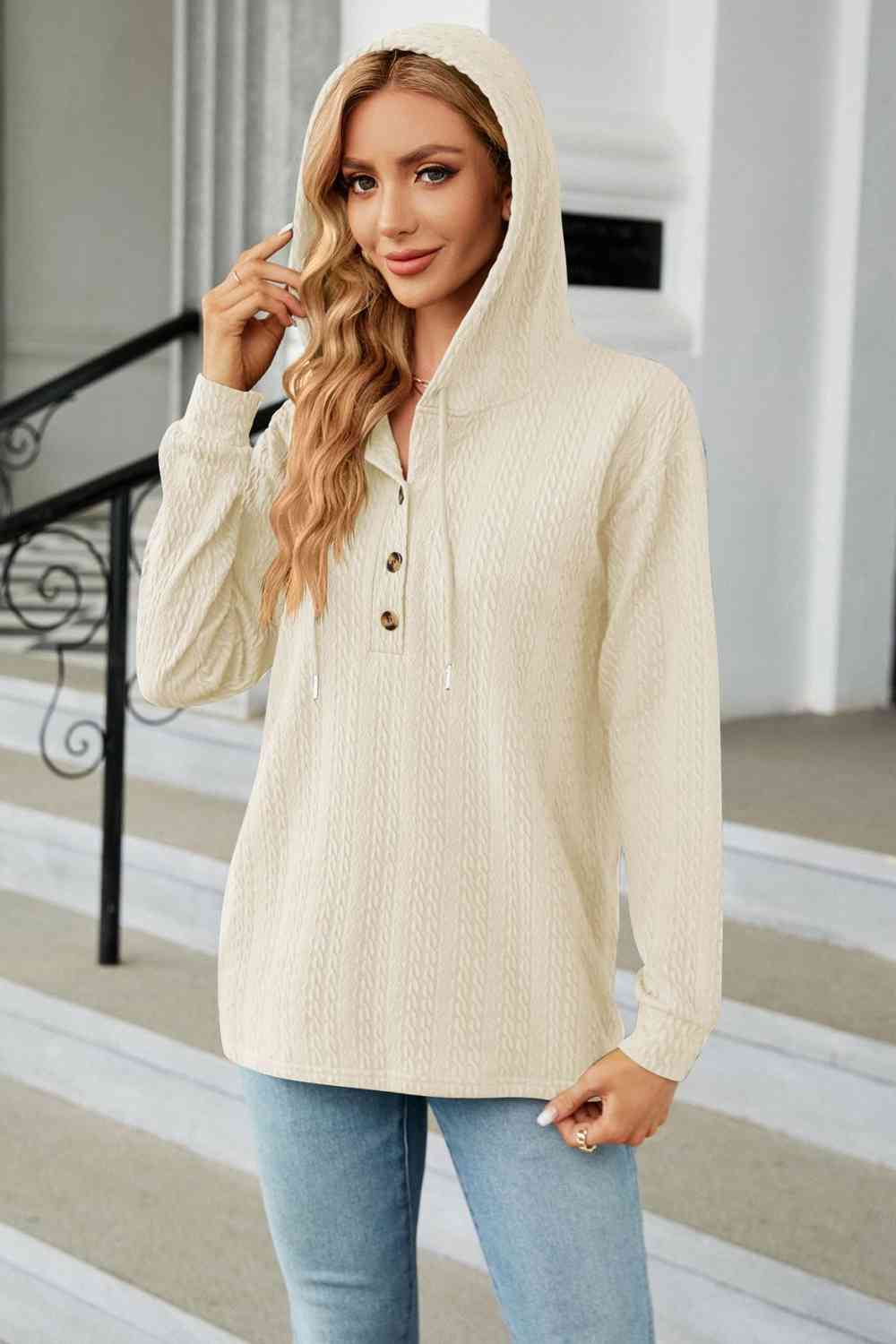 Cable - Knit Long Sleeve Hoodie - Loulou Boutique