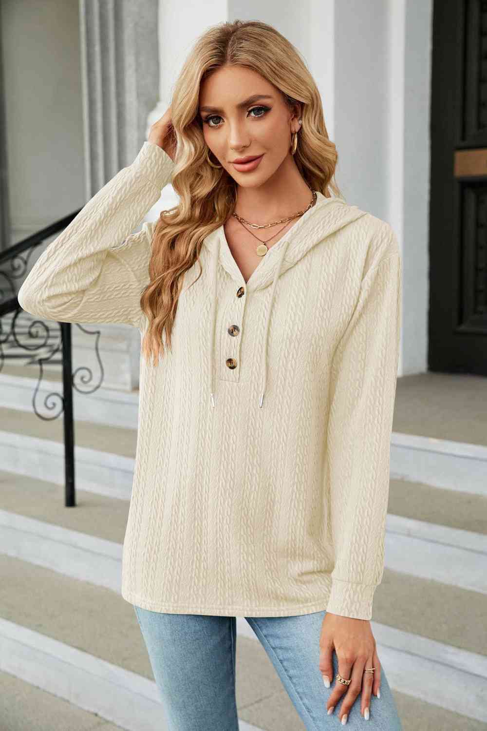 Cable - Knit Long Sleeve Hoodie - Loulou Boutique