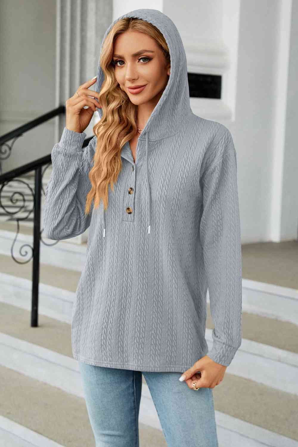 Cable - Knit Long Sleeve Hoodie - Loulou Boutique