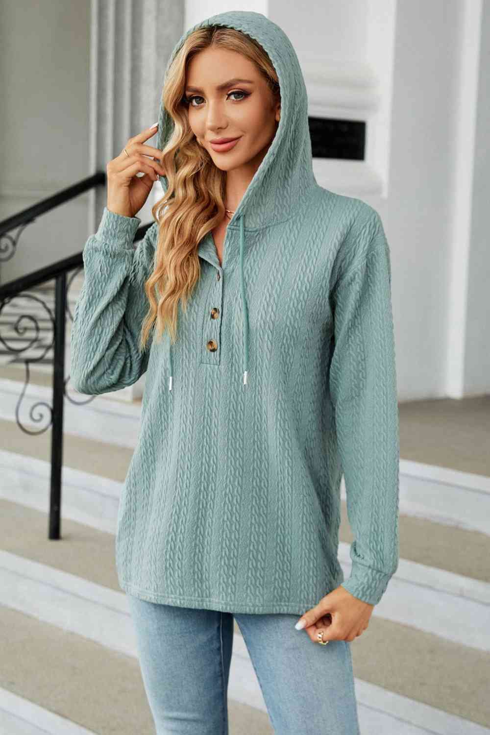 Cable - Knit Long Sleeve Hoodie - Loulou Boutique