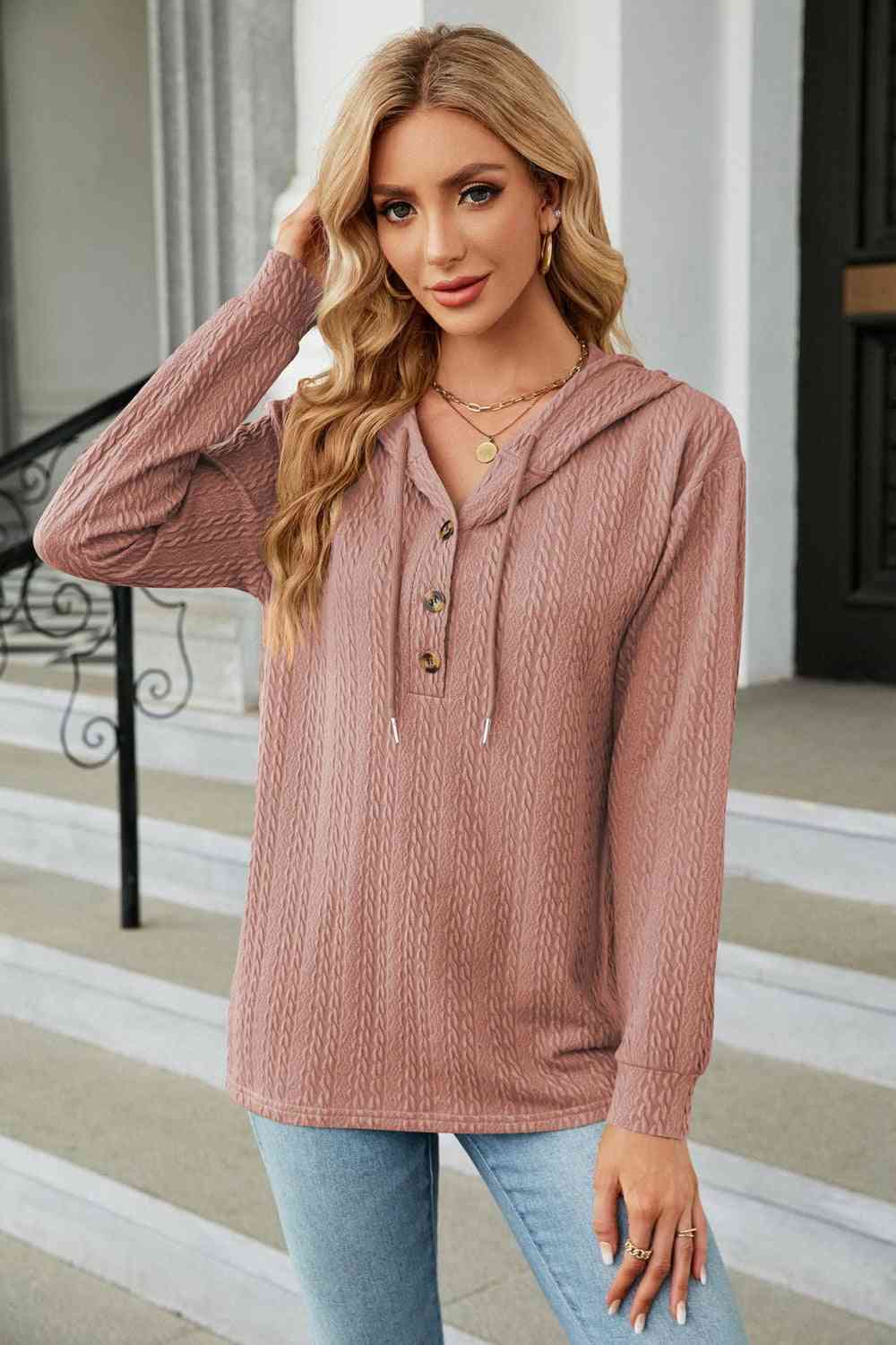 Cable - Knit Long Sleeve Hoodie - Loulou Boutique