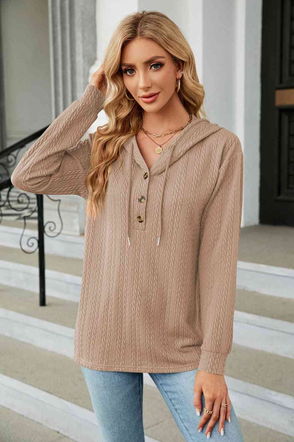 Cable - Knit Long Sleeve Hoodie - Loulou Boutique