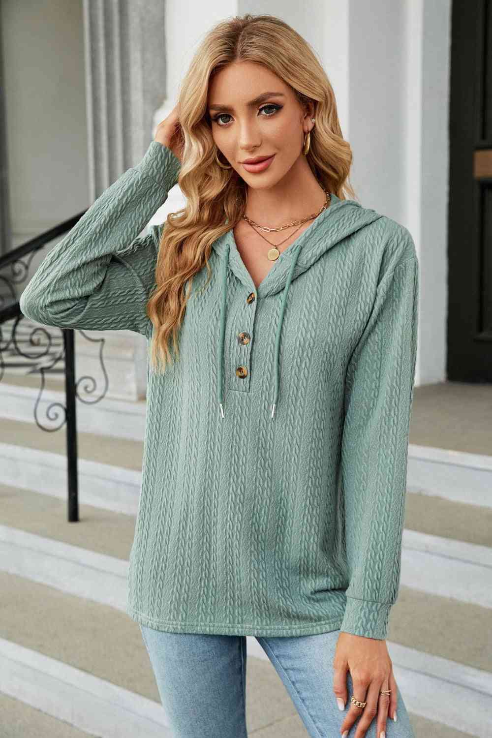 Cable - Knit Long Sleeve Hoodie - Loulou Boutique