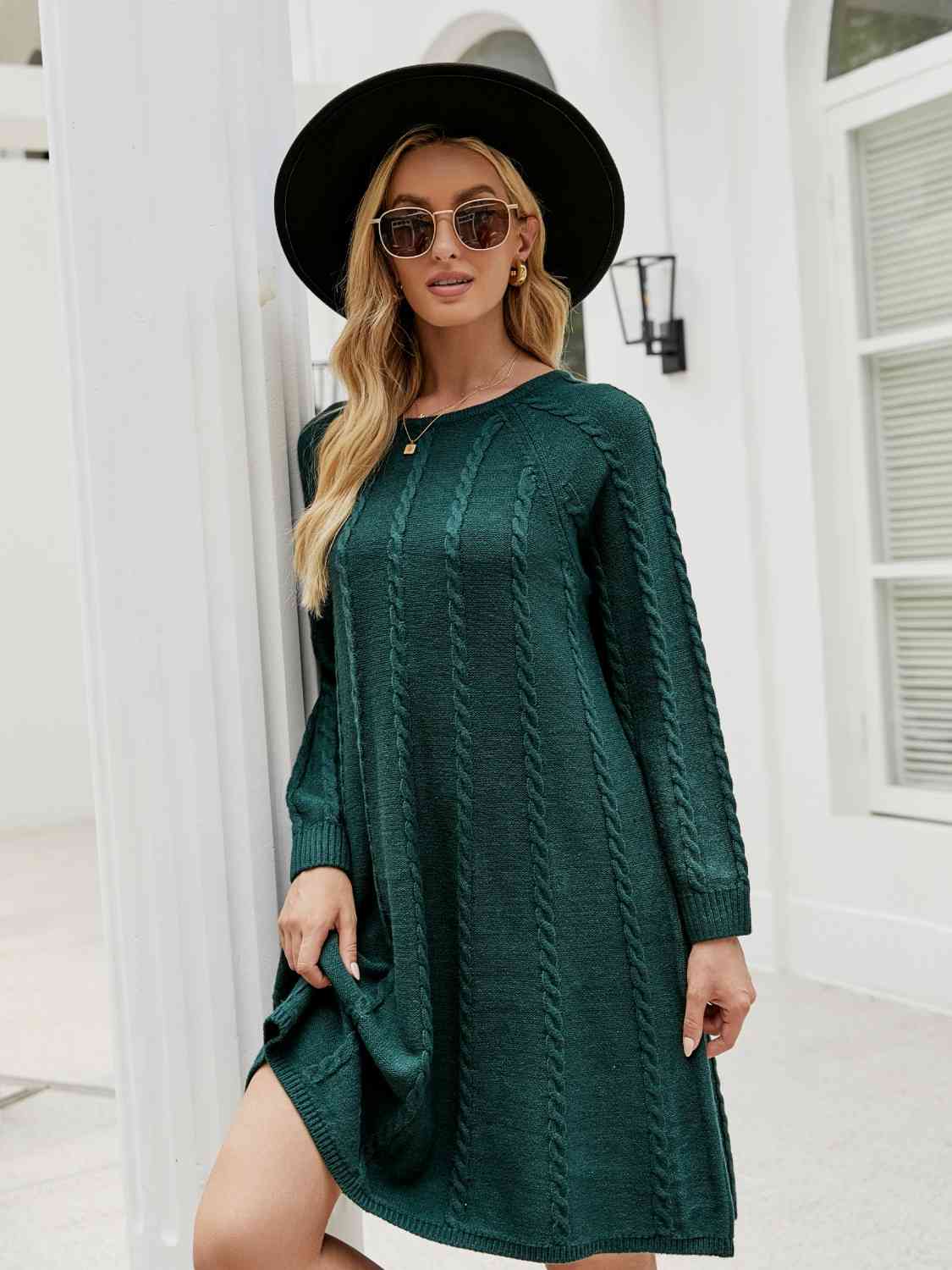 Cable - Knit Long Sleeve Sweater Dress - Loulou Boutique